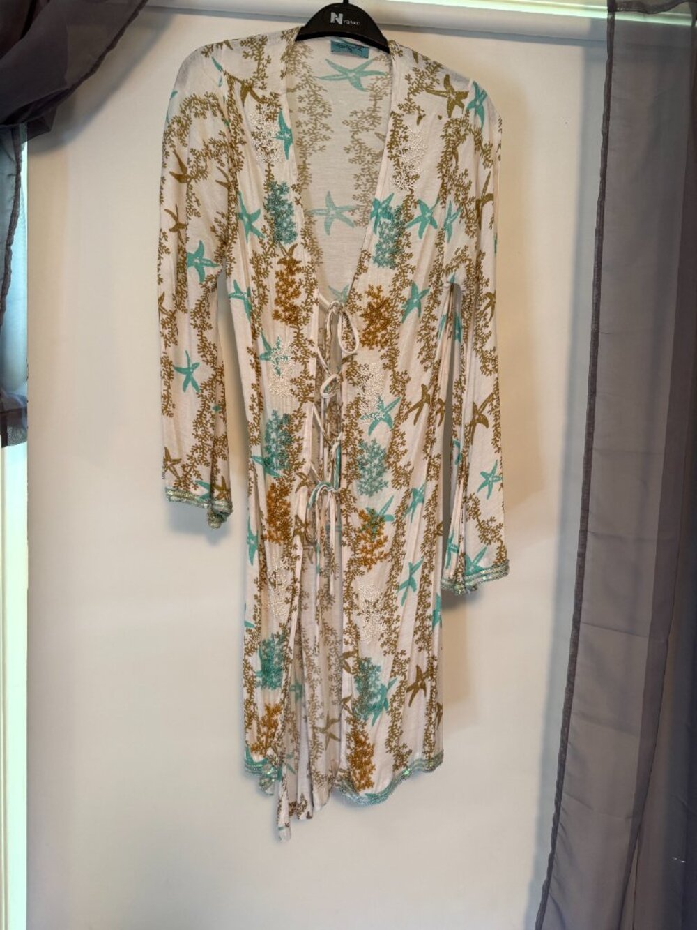 Letarte Handmade Beaded Starfish Coral Swim Cover-Up Duster Size Small